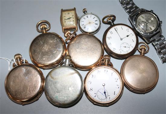 Three gold plated hunter pocket watches including Record,